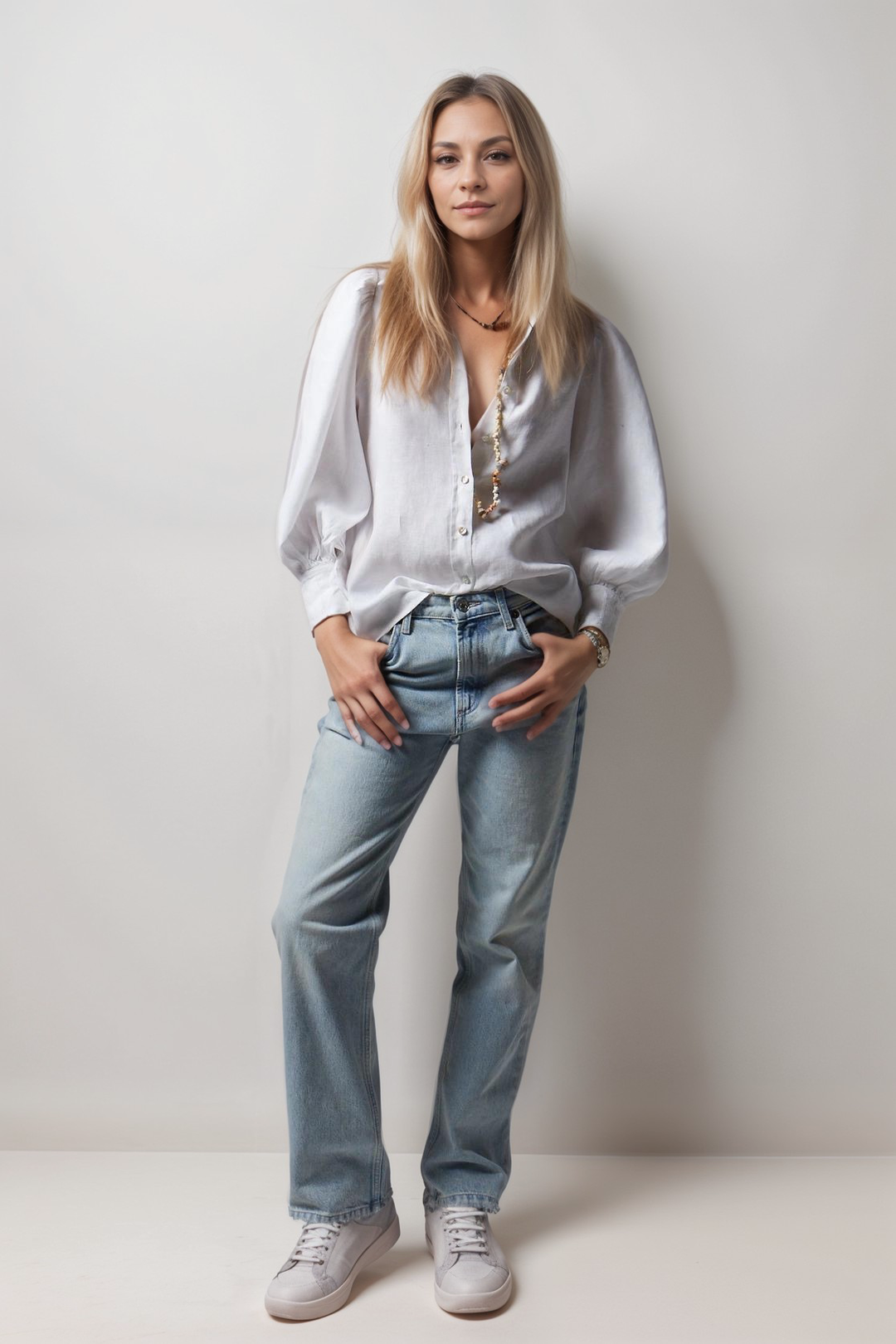 Scalloped Cuff Linen Shirt