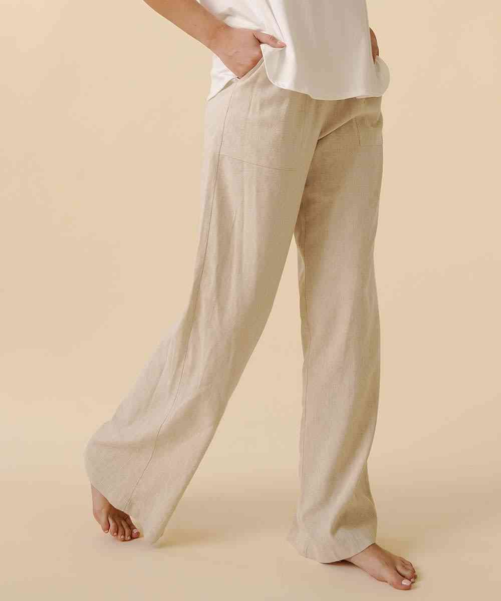 The Retreat - Bamboo Cotton Linen Pants in Beige