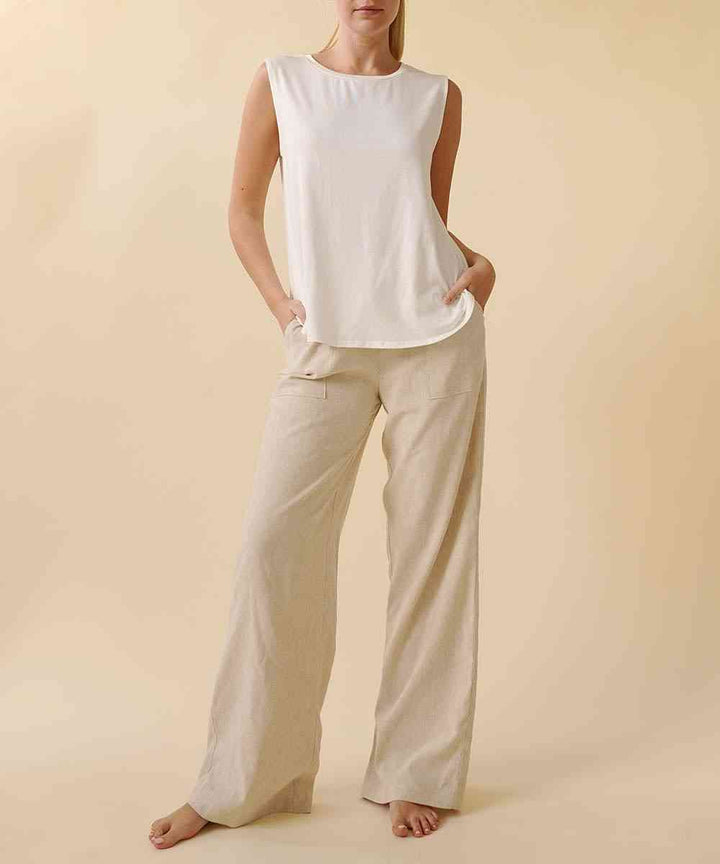 The Retreat - Bamboo Cotton Linen Pants in Beige