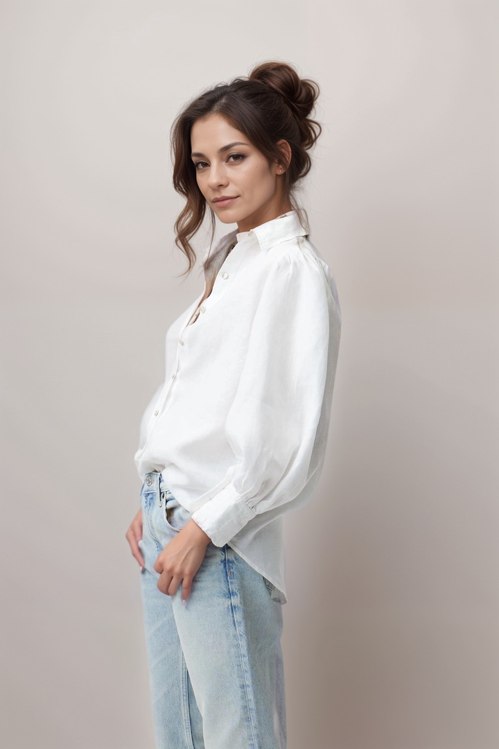 Scalloped Cuff Linen Shirt