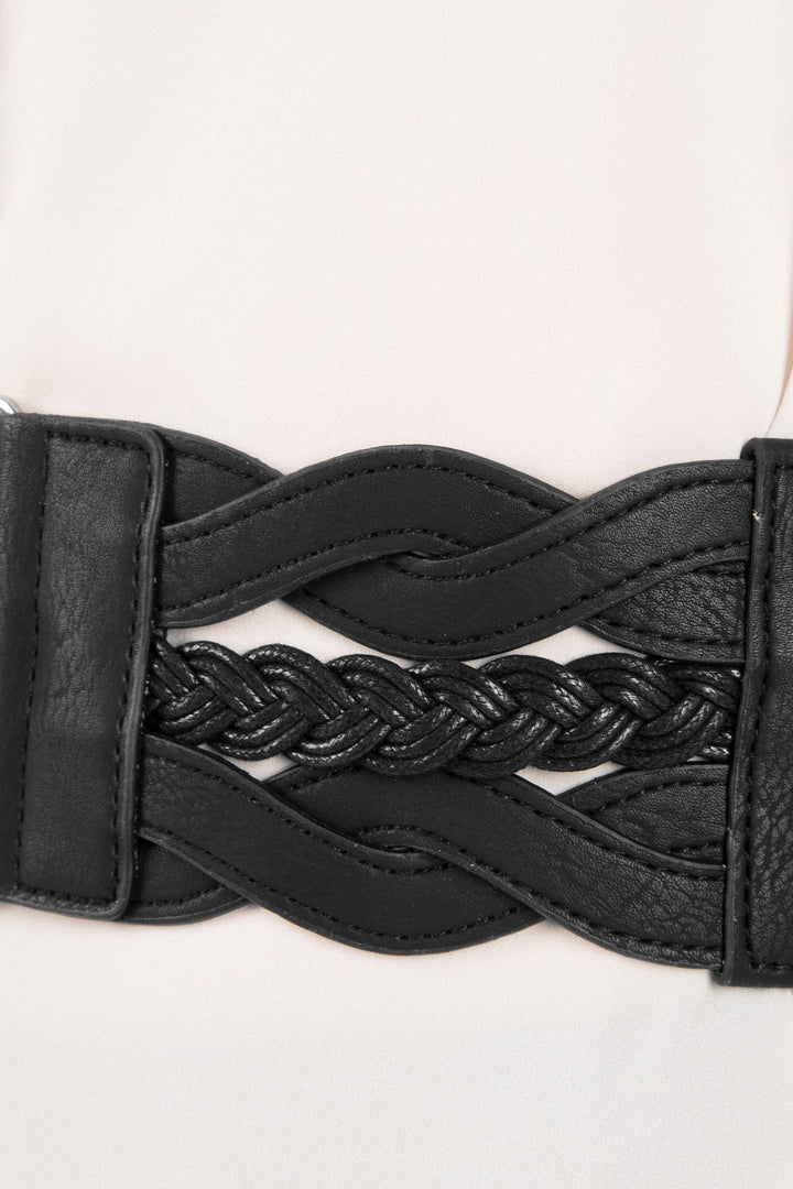 Retro Braided Buckle Belt - Black