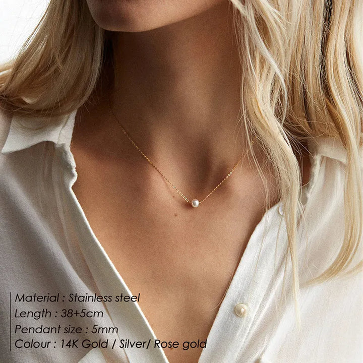 Stainless Steel Choker imitated  Pearl Necklaces