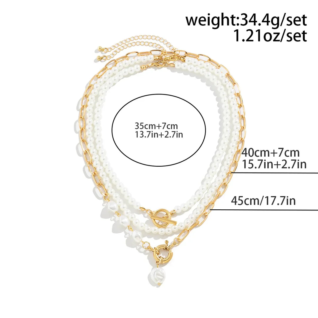 Multilayer Imitation Pearl OT Buckle Pendant Necklace