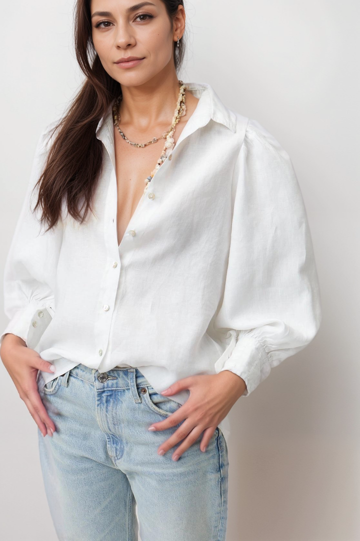 Scalloped Cuff Linen Shirt